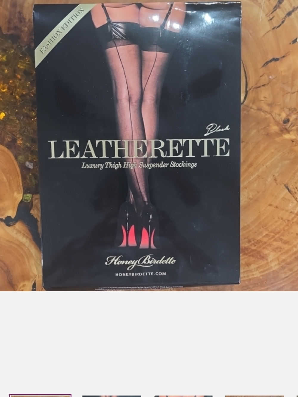 Honey Birdette Black Leatherette Thigh High  Stockings New Never Use Size M